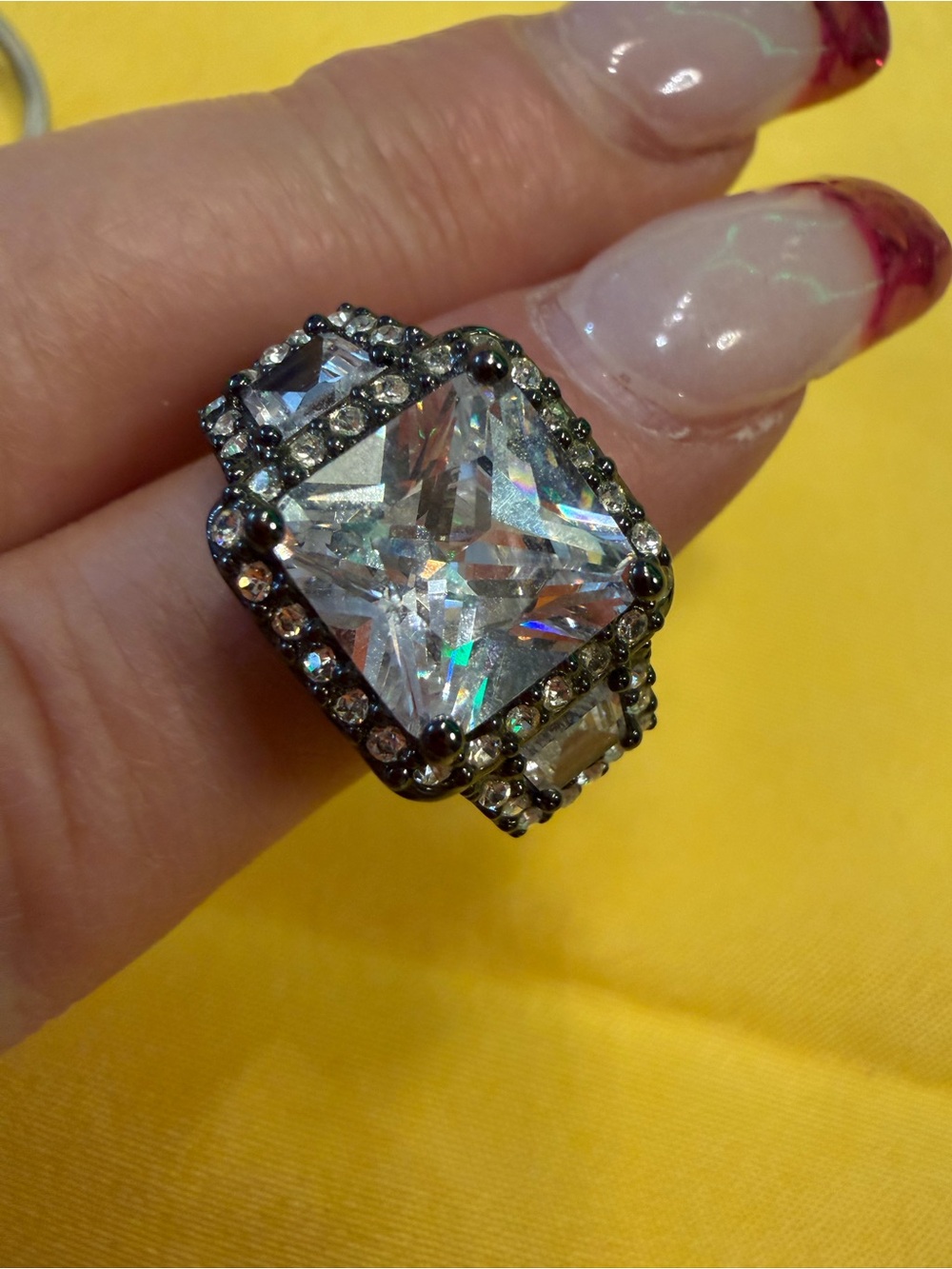 Park Lane Clear Sparkle Gunmetal Statement Ring – Size 9